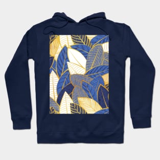 Leaf wall // pattern // navy royal and pale blue leaves golden lines Hoodie